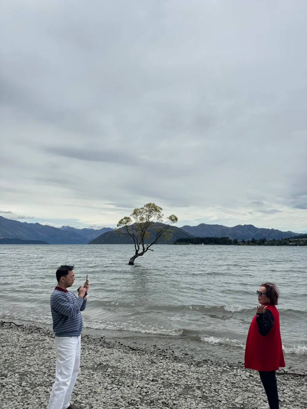 Peserta berfoto di dekat pohon ikonik Lake Wānaka